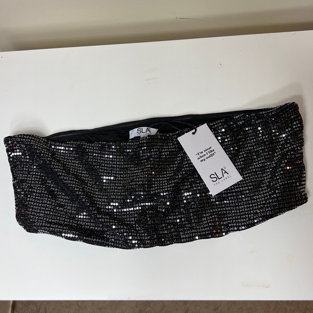SLA The Label Overall Sequin Bandeau Tube Top XL